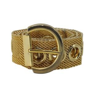 Gold Tone Women's Mesh Grommet Metal Belt 70s Disco Cosplay